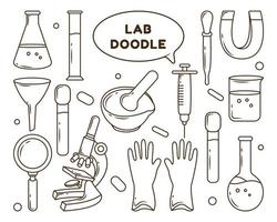 set van handgetekende laboratoriumapparatuur cartoon doodle ontwerp kleuren vector