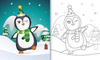 kleurboek met een schattige pinguïn kerstfiguren met een muts en sjaal vector