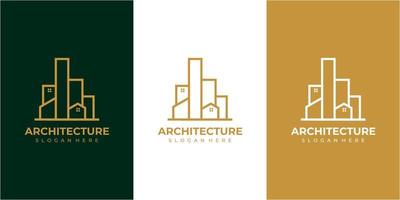 creatieve lijnarchitectuur logo-ontwerpinspiratie met gouden kleur. gebouw, architectuur, huis icoon vector