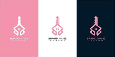 huissleutel logo ontwerpconcept in roze kleur. ontwerpsjabloon voor sleutelhuislogo vector