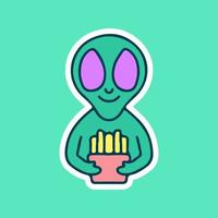 schattige alien met frietjes. illustratie voor t-shirt, poster, logo, sticker of kleding koopwaar. vector