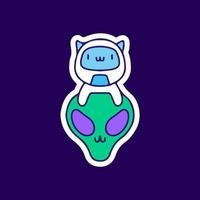 schattige astronaut kat en alien. illustratie voor t-shirt, poster, logo, sticker of kleding koopwaar. vector