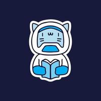 printcute kat in astronautenpak lezen van een boek cartoon doodle. illustratie voor t-shirt, poster, logo, sticker of kleding koopwaar. vector