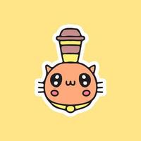 kawaii kat met koffiekopje. illustratie voor t-shirt, poster, logo, sticker of kleding koopwaar. vector