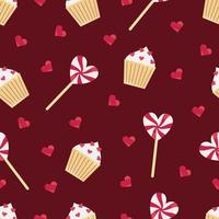 naadloos patroon met cupcakes en lolly vector