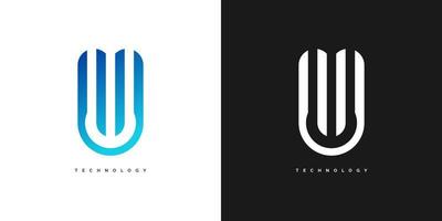 modern en abstract letter u-logo-ontwerp in blauw verloop en futuristisch concept. u logo ontwerpsjabloon voor zakelijke identiteit vector