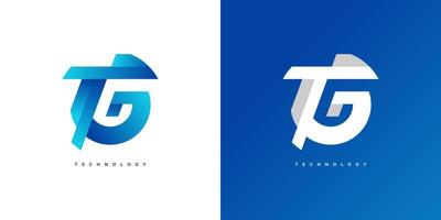 blauwe moderne eerste letter t en g logo ontwerpsjabloon. tg letter logo-ontwerp voor zakelijke identiteit vector