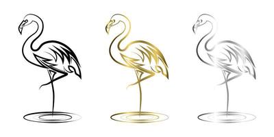 lijn kunst vectorillustratie van flamingo. het staat met één been. vector