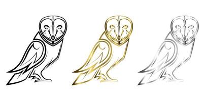 drie kleuren zwart goud en zilver lijntekeningen van uil goed gebruik voor symbool mascotte pictogram avatar tattoo t-shirt ontwerp logo of elk ontwerp dat u wilt vector