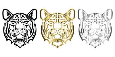 drie kleuren zwart goud en zilver lijntekeningen van tijger hoofd goed gebruik voor symbool mascotte icoon avatar tattoo t-shirt ontwerp logo of elk ontwerp vector