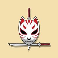 Japans kitsune-masker met katanazwaard, vectorillustratie eps.10 vector