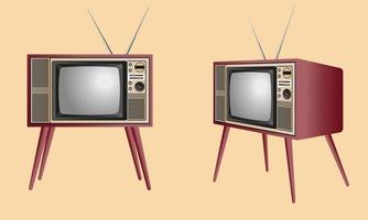 realistische tv in oude stijl met antenne in twee perspectieven vector