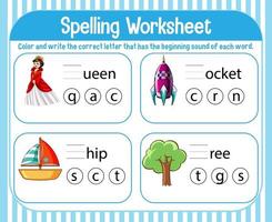 spelling werkbladsjabloon voor kinderen vector