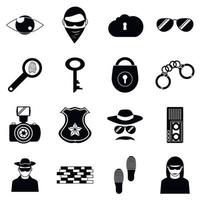 misdaad iconen set, eenvoudige stijl vector