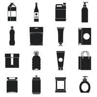 verpakking items iconen set, eenvoudige stijl vector