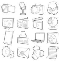 mediakanalen iconen set, cartoon Kaderstijl vector