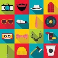 hipster items iconen set, vlakke stijl vector