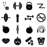 fitness iconen set, eenvoudige stijl vector