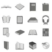 boek iconen set, zwart zwart-wit stijl vector