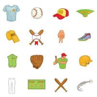 honkbal iconen set, cartoon stijl vector