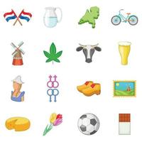nederland reizen iconen set, cartoon stijl vector