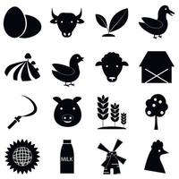 boerderij iconen set, eenvoudige stijl vector