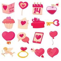 sint valentijn iconen set, cartoon stijl vector