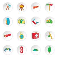 camping iconen set, cartoon stijl vector