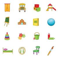 kleuterschool beveiliging iconen set, cartoon stijl vector