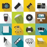 fotostudio iconen set, vlakke stijl vector