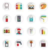 kunstenaar studio iconen set, vlakke stijl vector