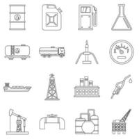olie-industrie items iconen set, Kaderstijl vector