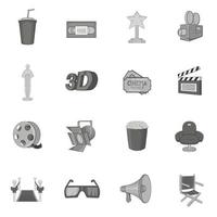 bioscoop iconen set, zwart zwart-wit stijl vector