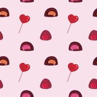hand getekend romantisch zoetwaren naadloos patroon met chocoladesuikergoed en lolly vector