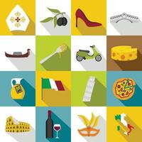 italia iconen set, vlakke stijl vector