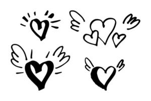 handgetekende harten met kleine vleugels. symbool van liefde. doodle stijl Valentijnsdag illustratie. vector. vector