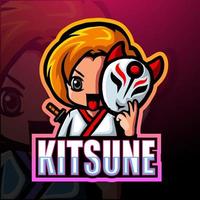kitsune ninja mascotte esport logo ontwerp vector