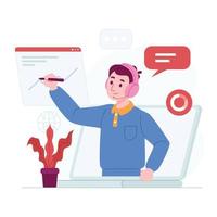 webinar concept vector illustratie idee voor bestemmingspagina sjabloon, digitale vergadering online als zakelijke presentatie, communicatie op afstand met virtuele conferentie, handgetekende vlakke stijlen