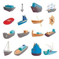 zeetransport iconen set, cartoon stijl vector