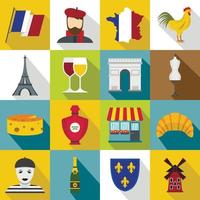 frankrijk reizen iconen set, vlakke stijl vector