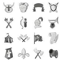ridder iconen set, zwart zwart-wit stijl vector