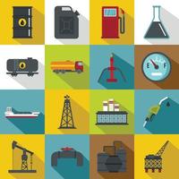 olie-industrie items iconen set, vlakke stijl vector