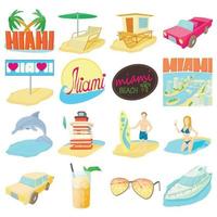 Miami reizen iconen set, cartoon stijl vector