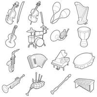 muziekinstrumenten iconen set, schets cartoon vector