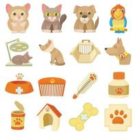 dierenkliniek items iconen set, cartoon stijl vector