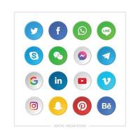 set van verschillende social media iconen met gekleurd in de vorm van een cirkel met reliëf. vector