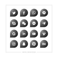 set van verschillende social media iconen met zwarte kleur in een effen bladvorm. vector