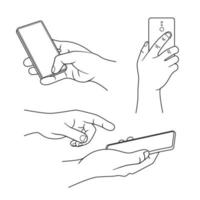 hand met smartphone doodle hand getekende vectorillustratie vector