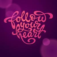volg je harttypografie in de vorm van een hart op een donkere violette achtergrond. gebruikt voor banners, t-shirt, schetsboeken en notebooks omslag. vectorillustratie. vector