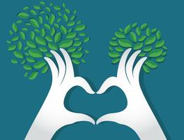 handen hartvorm met bladeren, natuurliefhebbers, Wereldmilieudag vector